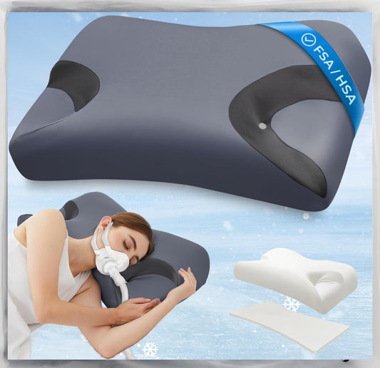 HSA/FSA Adjustable CPAP Pillow for Side & Back Sleepers – Reduce Mask Air Leaks & Pressure, Cervical Memory Foam Neck Support with 2cm Removable Insert, Cooling Washable Cover – Fits Full Face Masks