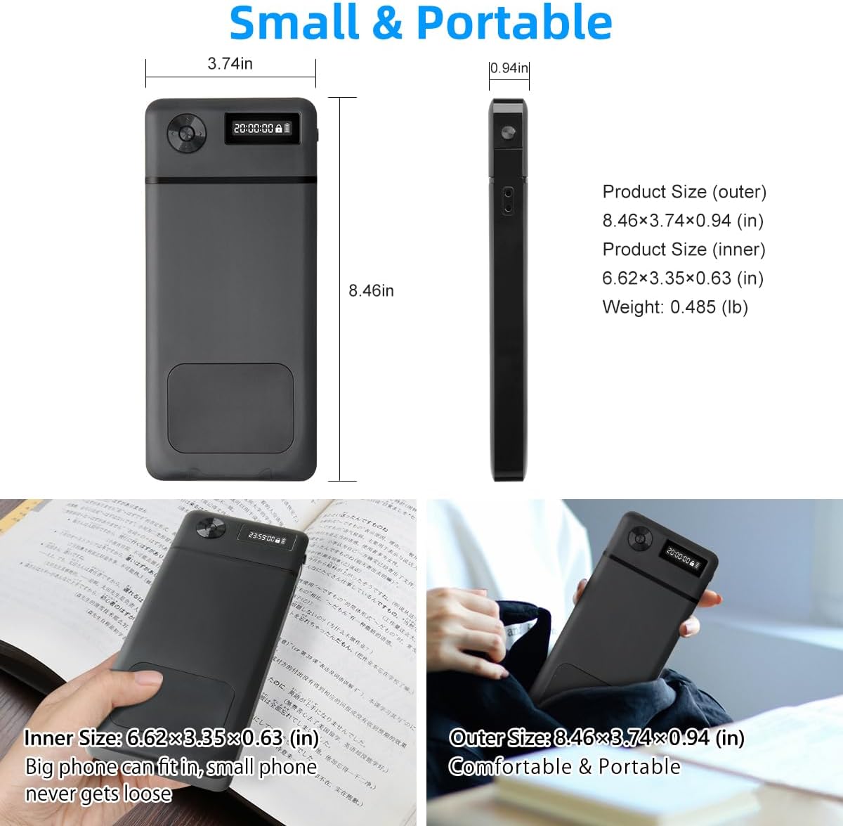 Phone Lock Box with Timer,Phone Lock Box,90 Days of Continuous Use,Quiet Mode,2 Charging Ports,Excessive Games,Mobile Phone Addiction
