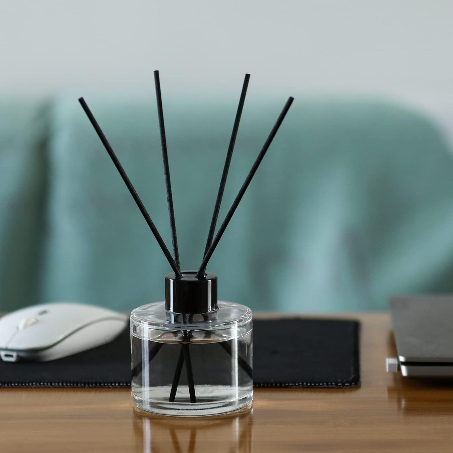 4PCS Fragrance Glass Diffuser Bottles, Refillable Diffuser Bottles with 20pcs Reeds Sticks & Black Caps & Funnel, Diffuser Jars for Home Oil Fragrance Decoration Girl Women Gift (100ML)