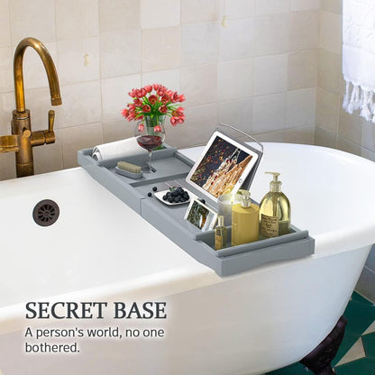 Bath Caddy Tray for Bathtub - Bamboo Adjustable Organizer Tray for Bathroom with Free Soap Dish Suitable for Luxury Spa or Reading