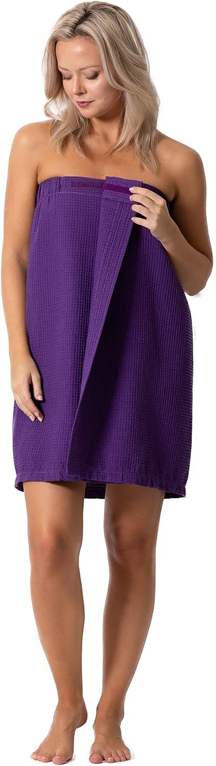 Turkish Linen Women’s Waffle Spa Body Wrap with Adjustable Closure