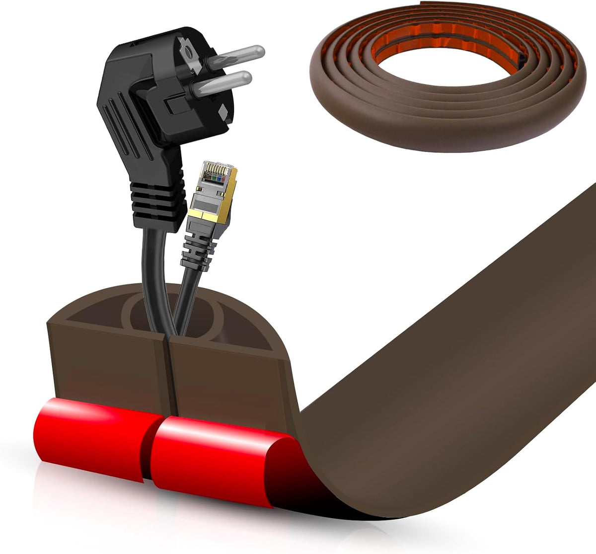 Floor Cord Cover Self Adhesive Cord Hider,10FT Cable Management, Extension Strip Protector for Wires, Prevent Cable Trips for Offices, Gyms, Exhibitions Cavity 0.39"(W) x 0.27"(H) BrownWood