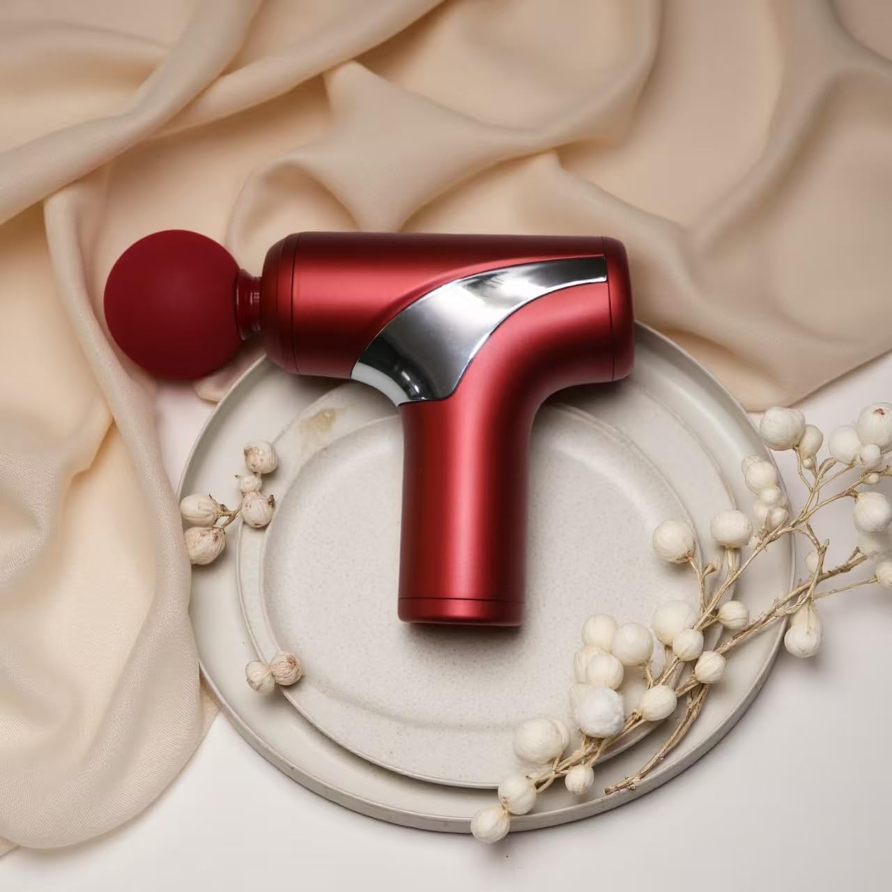 Mini Massage Gun, Handheld Deep Tissue Massager with 6 Speeds, Quiet Portable Palm Massager for Muscle Relaxation, Includes 4 Massage Heads, USB-C Rechargeable, Red & Black (Red)