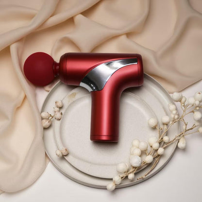 Mini Massage Gun, Handheld Deep Tissue Massager with 6 Speeds, Quiet Portable Palm Massager for Muscle Relaxation, Includes 4 Massage Heads, USB-C Rechargeable, Red & Black (Red)