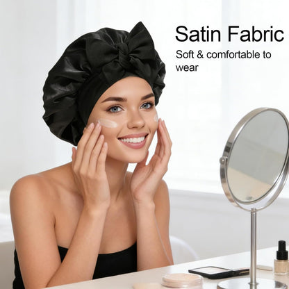 Silk Bonnet for Sleeping, Women Double Layer Satin Hair Bonnet with Elastic Tie Band Sleep Cap for Curly Hair