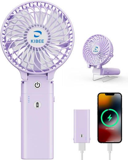 KIBEE Portable Misting Fan, 4000mAh Rechargeable Handheld Fan with 50ml Water Tank, Foldable 180° Mini Mist Spray Fan, 3 Speeds Personal Cooling Fan for Travel, Makeup, Outdoor, Concerts, Gray