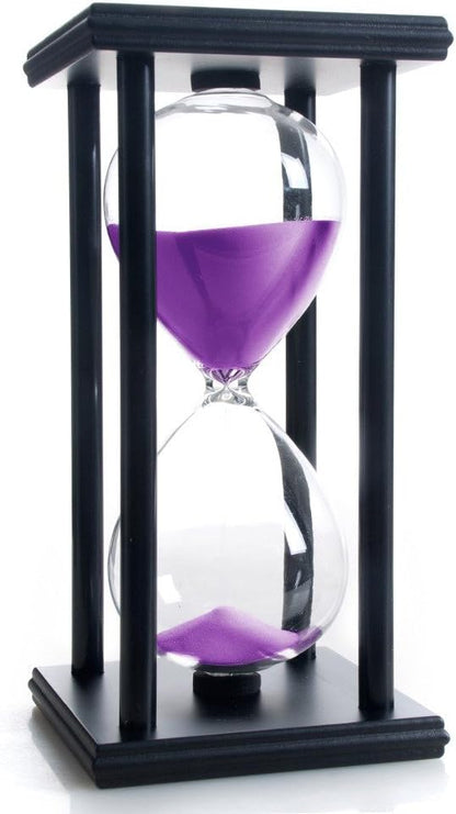 Hourglass 60 Minutes White Sand Timer, Black Wooden Frame Sandglass