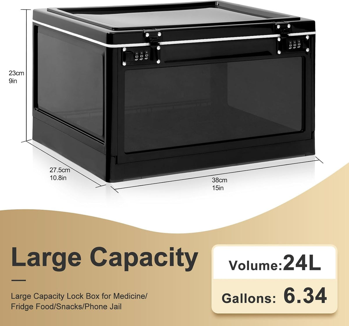 Lalifebuss Large Lock Box for Personal Items, 24 Litre Combination Lockable Storage Box for Office Locker/School/Medicine/Snacks/Phone Jail/Electronic/Home