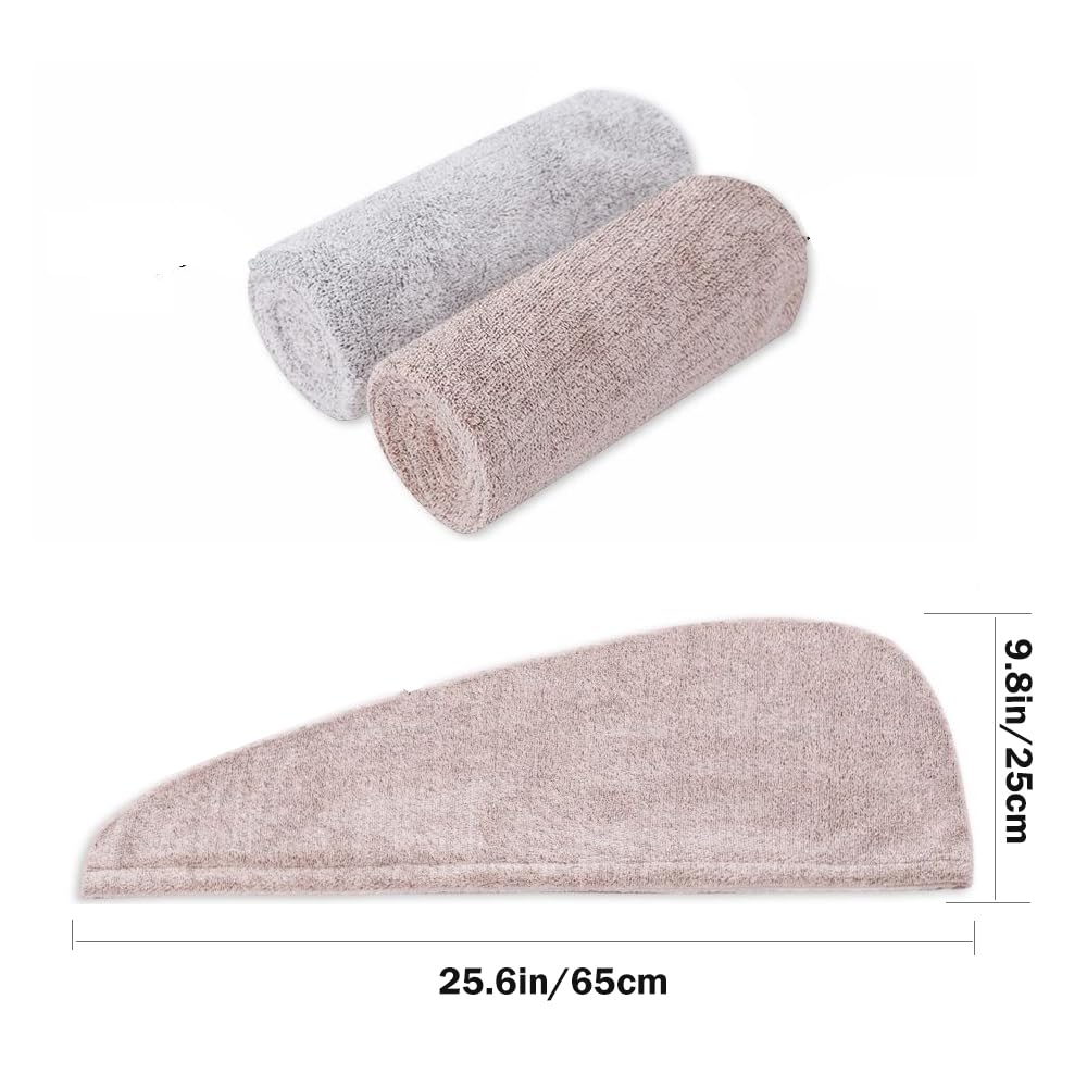 M-bestl 2 Pack Microfiber Hair Towel Wrap,Hair Drying Towel with Button,Quick Dry Hair Towel Turban for Women,Absorbent Anti-frizz Head Towel for Long Thick Curly Hair(Pink&Beige)
