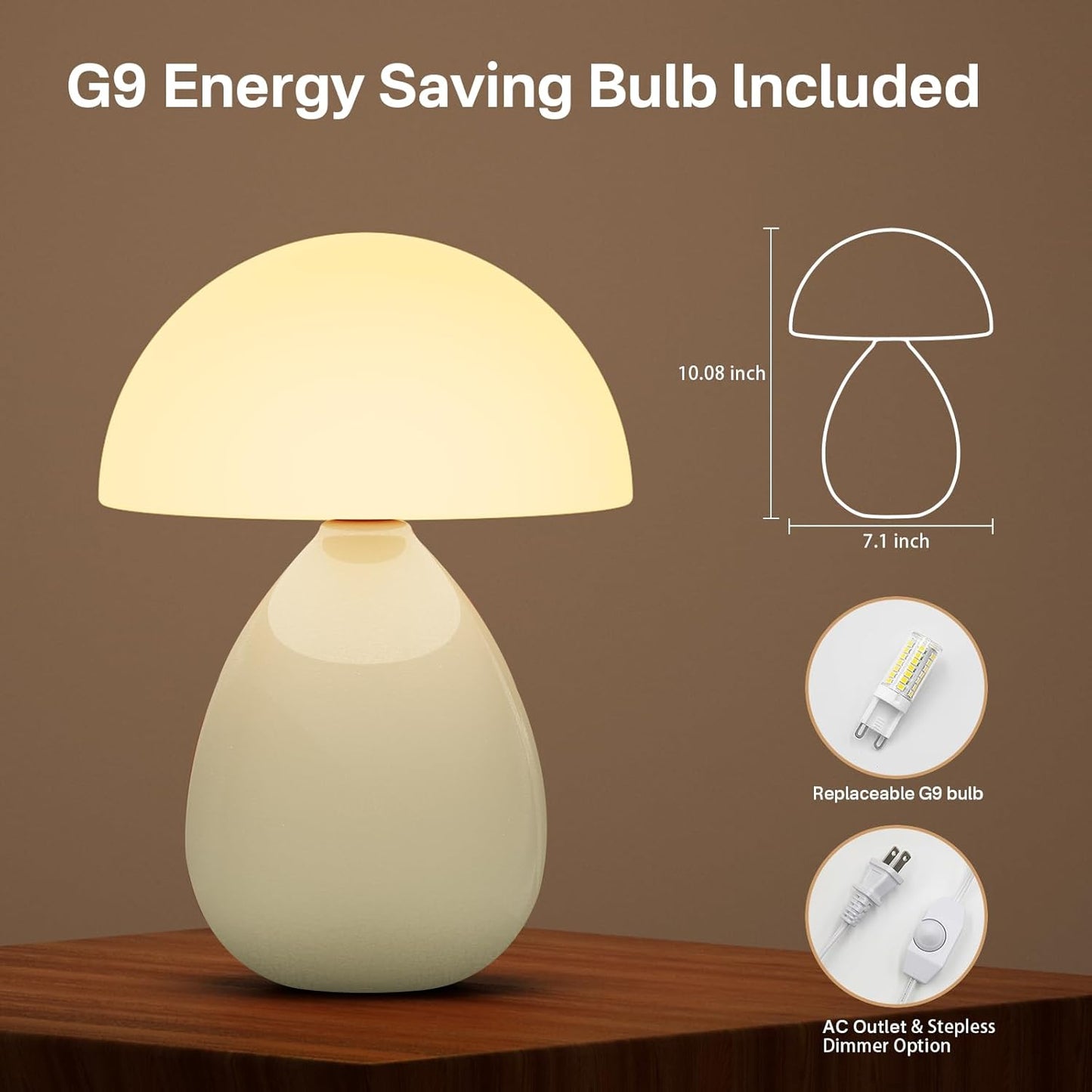 Dawnwake Mushroom Lamp Table Lamp for Bedroom,Desk Bedside Small Lamps for Living Room Night Stands,Mushroom Decor Cute Mini Modern Mid Century Lamps,Unique Aesthetic Home Living Room Decor(White)