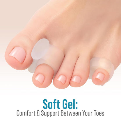 5 STARS UNITED Big Toe Spacers for Men & Women – 4 Gel Separators for Overlapping & Curled Toes, Bunions, Alignment - Diabetic Foot Care, Silicone Spreader, Corrector & Straightener, Clear
