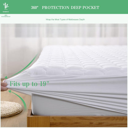 2 Pack Twin Waterproof Mattress Protector Deep Pocket Mattress Cover, Soft Breathable Mattress Pad, Fitted Noiseless Waterproof Bed Cover Stretch to 19"