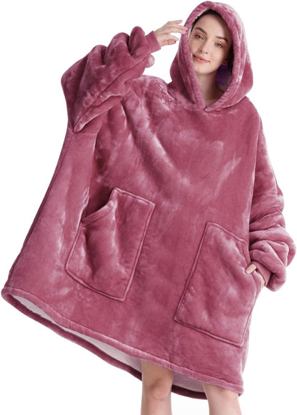 Aemicion Strawberry Blanket Hoodie,Oversized Sherpa Wearable Hooded Blanket,Warm Cozy Sweatshirt Gifts for Women Girls Adult