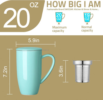 Sweejar Porcelain Tea Infuser Mug with Lid, 16 oz Teacup with Strainers for Loose Leaf Tea, Microwave and Dishwasher Safe Coffee Mug(Purple)