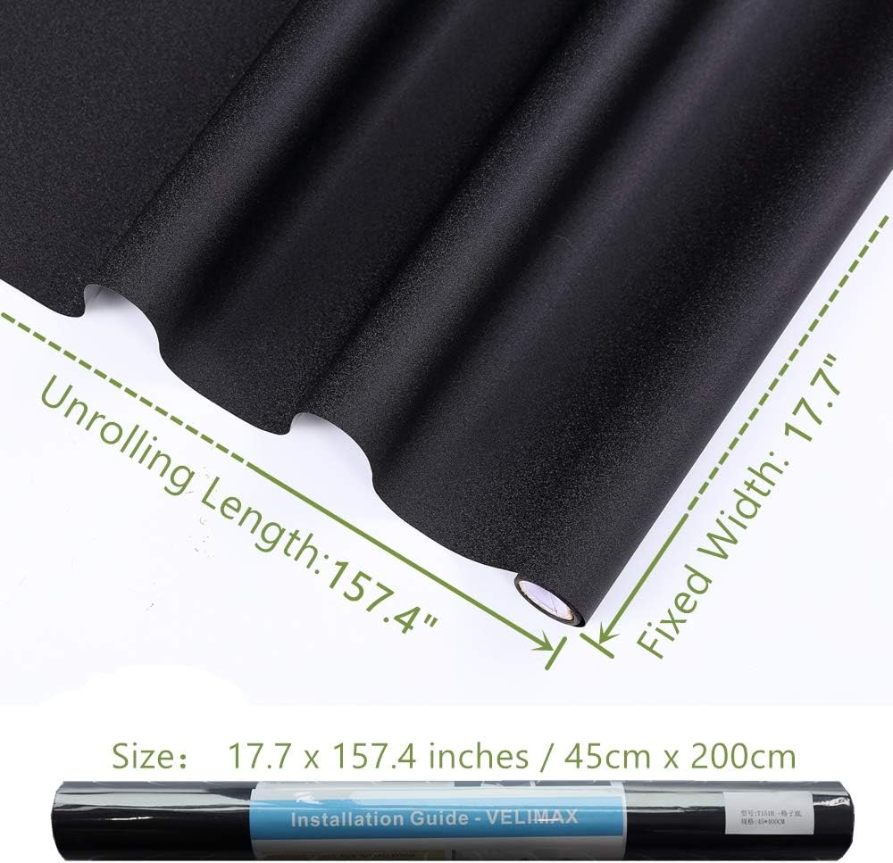 VELIMAX Static Cling Total Blackout Window Film Privacy Room Darkening Window Tint Black Window Cover 100% Light Blocking No Glue (17.7 x 78.7 inches)