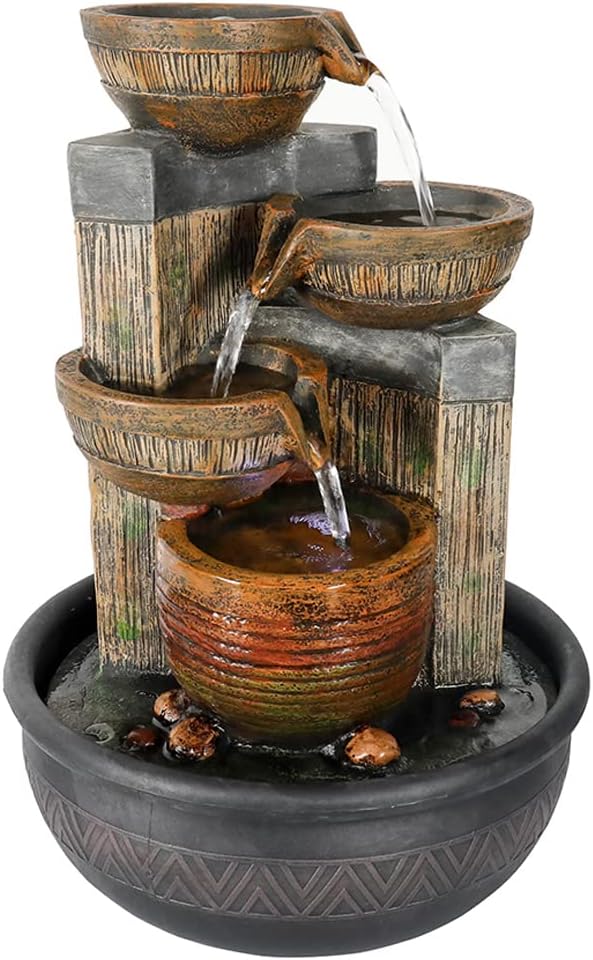 15.7" H 4-Tier Indoor Tabletop Waterfall Fountain with LED Lights Desktop Fountains Calming Sound for Home Office Decor (15.7''H)