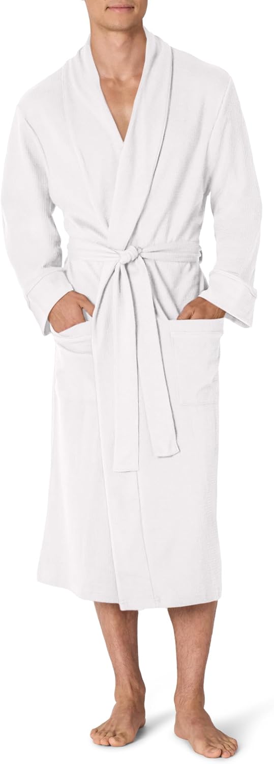 Amazon Essentials Men's Lightweight Cotton Waffle Bath Robe, Mid-Length Loungewear (Available in Big & Tall)