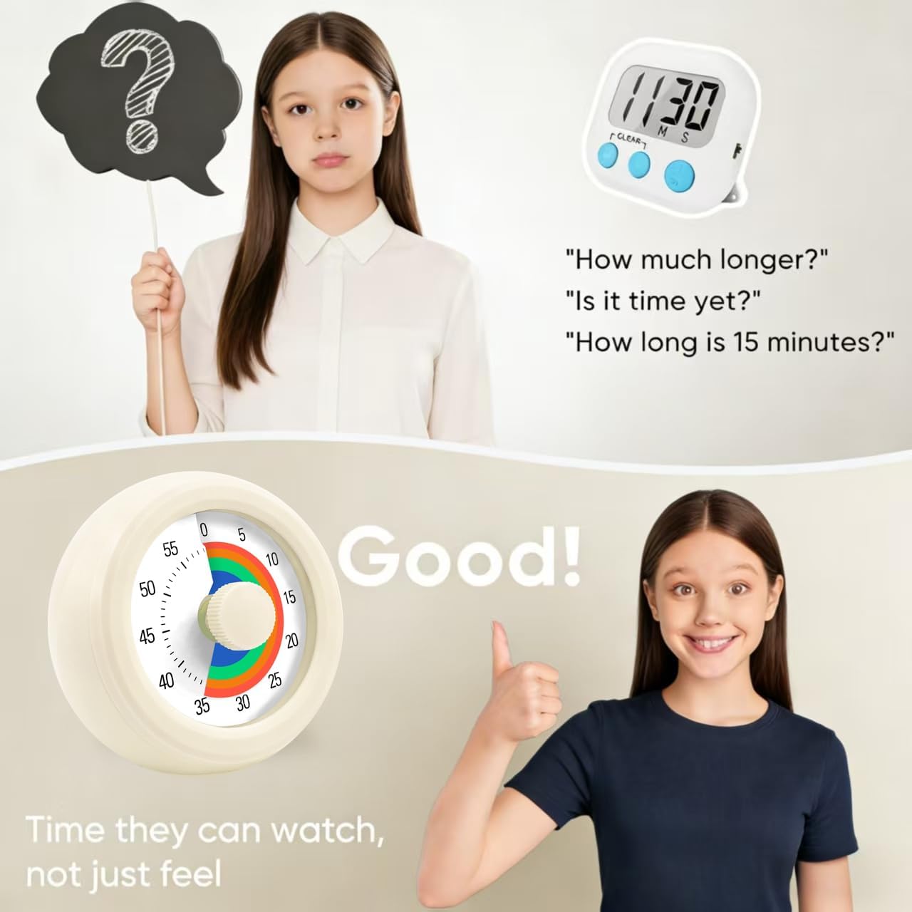 60 Minute Visual Timer with Silent Operation Visual Countdown Timer Rainbow Disk 60 Minute Countdown Timer Task Reminder Home and Kitchen Timer for Kids Desk, Office Meetings (Green)