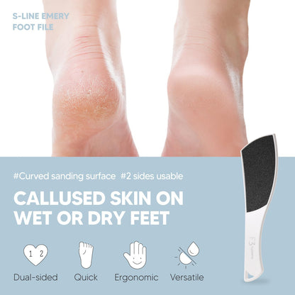 S-Line Emery Foot File, Colossal Double-Sided Pedicure Tool, Effective for Cracked Heel, Ergonomic Design for Easy Grip (White)