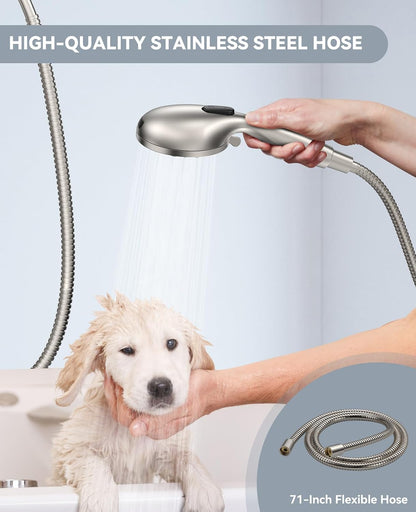 6-Setting Shower Head with Handheld, JDO High Pressure Hand held Shower Head, 4.7 Inch Chrome Detachable Showerhead Set with 59 Inch Stainless Steel Hose and Adjustable Showerhead Holder
