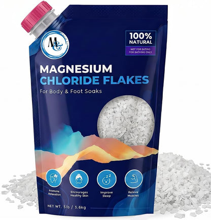 Dead Sea Magnesium Flakes Bath Salts for Soaking & Foot Soak - Natural Pure Chloride Supplement - Unscented Epsom Salt Alternative - Muscle Relief, Skin Nourishing & Better Sleep