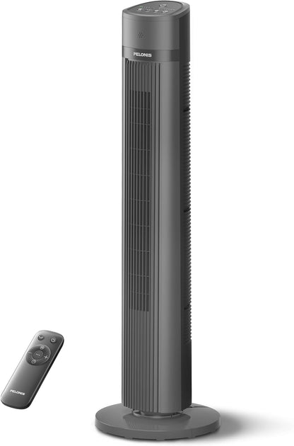 PELONIS 40 inch Bladeless Tower Fan for Bedroom, Standing Fan with Remote Control, 26ft/s, 90° Oscillation, 3 Speed Settings, 27dB, 3 Modes, 15-Hour Timer, LED Display, Fan that Blows Cold Air, White