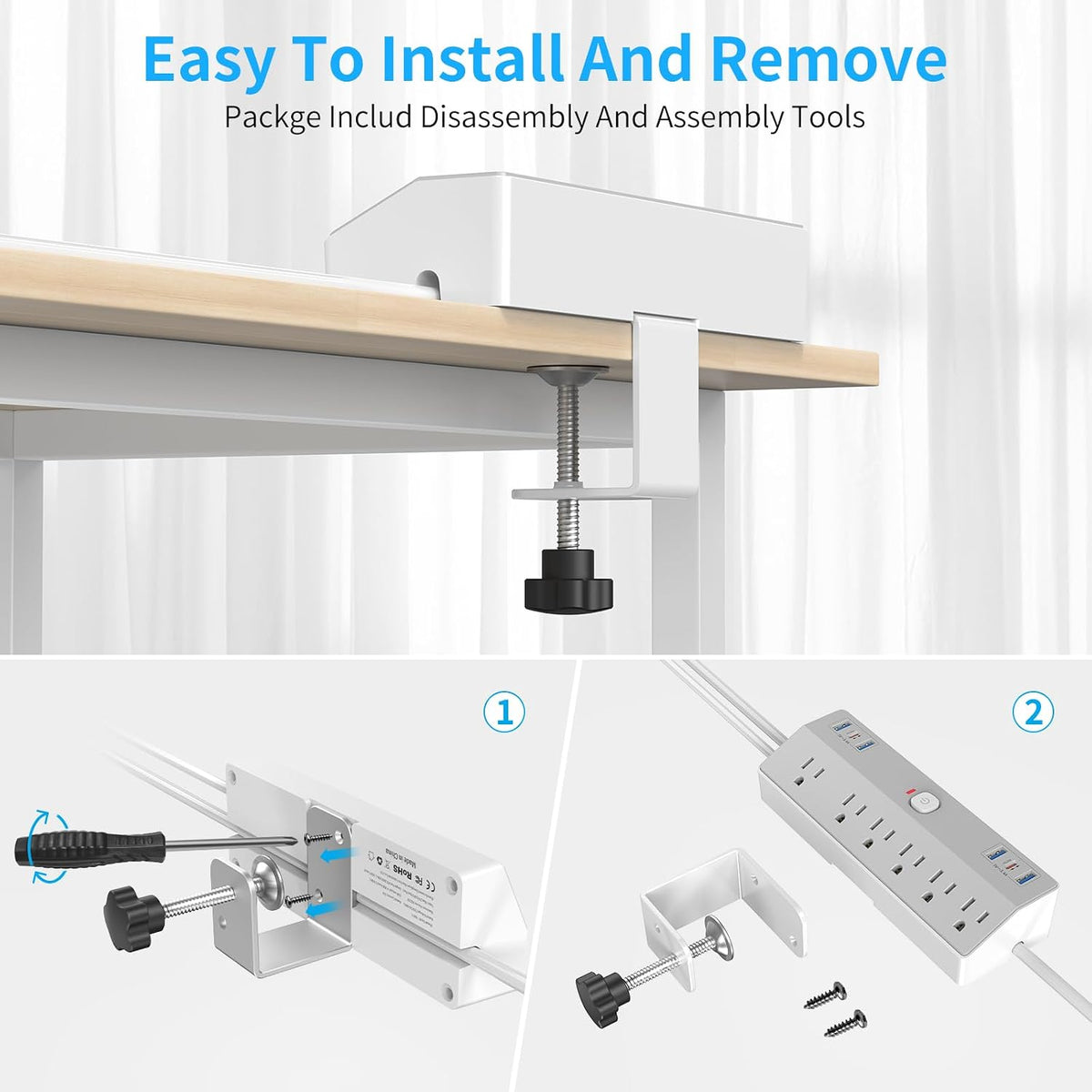 Desk Clamp Power Strip 10FT, 40W Total Fast Charging Station, Black