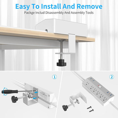Desk Clamp Power Strip 10FT, 40W Total Fast Charging Station, Black