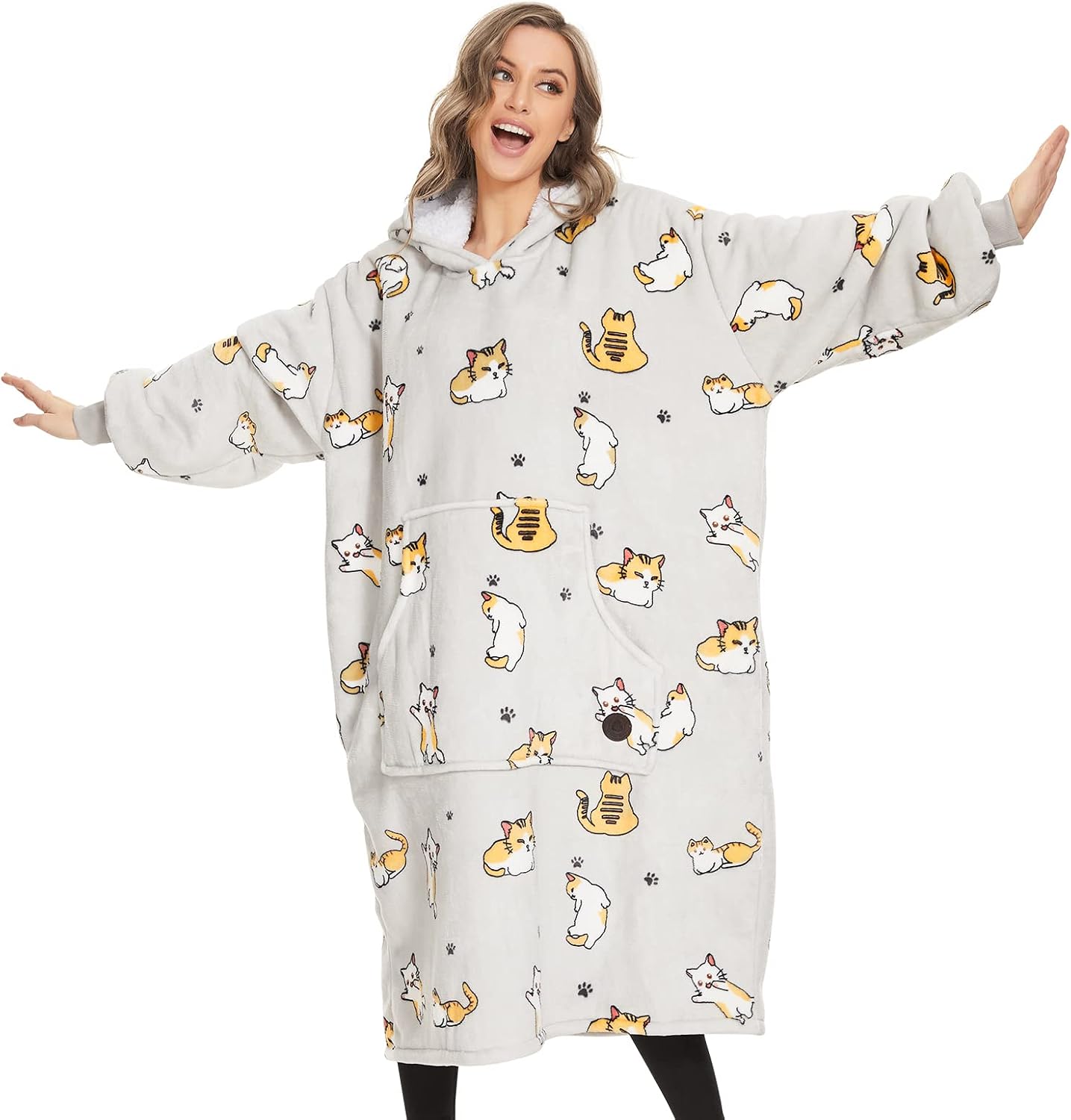 THREE POODLE Wearable Blanket Hoodie for Women, Oversized Sherpa Sweatshirt Blanket for Adults Men, Cozy Hooded Blankets, Gifts for Teen Girls Women Mom Sister