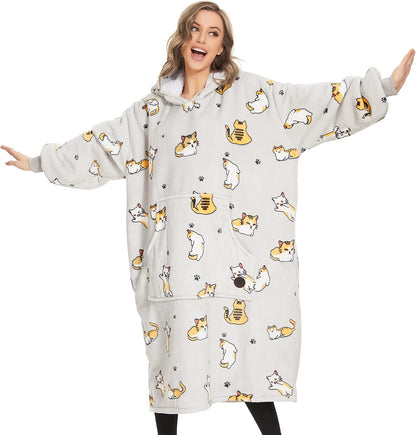 THREE POODLE Wearable Blanket Hoodie for Women, Oversized Sherpa Sweatshirt Blanket for Adults Men, Cozy Hooded Blankets, Gifts for Teen Girls Women Mom Sister