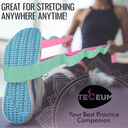 TECEUM Stretching Strap with 10 Loops for Physical Therapy & Rehab | Non-Elastic Yoga Stretch Band for Hamstring, Leg, Hip & Knee Rehab, Pilates, Flexibility & Mobility Exercises for Men & Women
