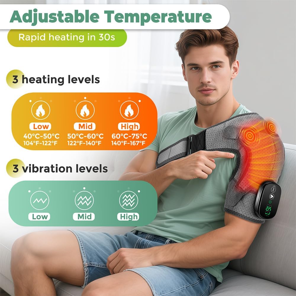 Shoulder Heating Pad with Massage, FSA Eligible Items List, Shoulders Massager for Pain Relief, Left Right Heated Shoulder Wrap for Rotator Cuff & Shoulder Brace Support, HSA Approved Products Only