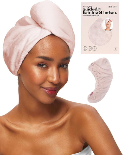 Kitsch Microfiber Hair Towel Wrap for Women – Ultra Absorbent Microfiber Bath Towels for Wet, Curly, Long or Short Hair – Anti-Frizz Hair Wrap, Great Hair Products Gift for Women – Pink