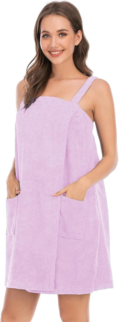 Veseacky Women Bath Wrap Towel for Womens Shower with Pocket Adjustable Spa Robe & Facial Headband