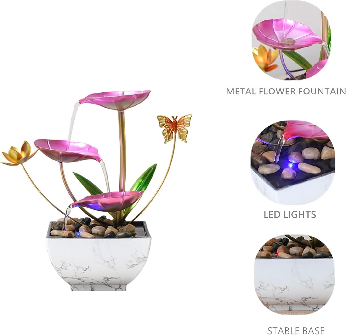 11‘’ H Gold Tabletop Water Fountain, Zen Desktop Waterfall, Indoor Lotus Desktop Decorative Fountain, Home Bathroom Bedroom Decor.