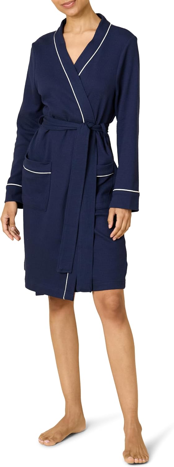 Amazon Essentials Women's Lightweight Cotton Waffle Mid-Length Bathrobe (Available in Plus Size)