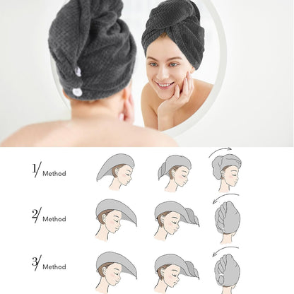 SINLAND Microfiber Hair Drying Cap Hair Towel Turban Twist for Women Fast Drying Towels Head Turban Absorbent Soft Lightweight 3 Pack Black