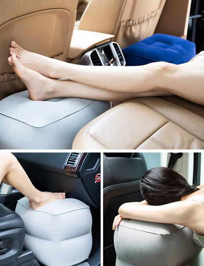 Inflatable Foot Rest Pillow for Travel, Adjustable Height Airplane Foot Cushion for Long Flights, Portable Comfort Footrest for Car, Office and Travel (Gray) (Black)