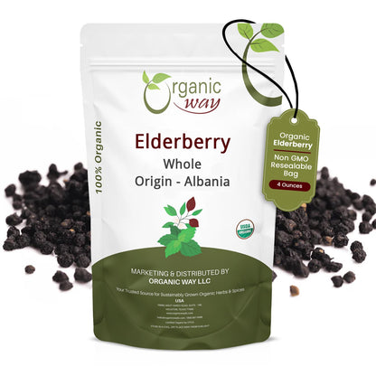 Organic Way Dried Elderberry Whole - Herbal Tea (4 Oz)