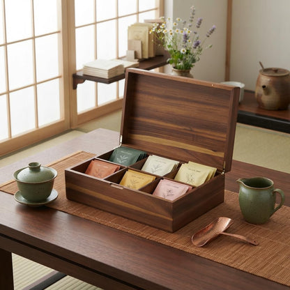 Acacia Wooden Tea Bag Organizer Box, Countertop Tea Station