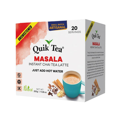 QuikTea Instant Chai Tea Latte Mix, Masala, Unsweetened, 20 Sachets