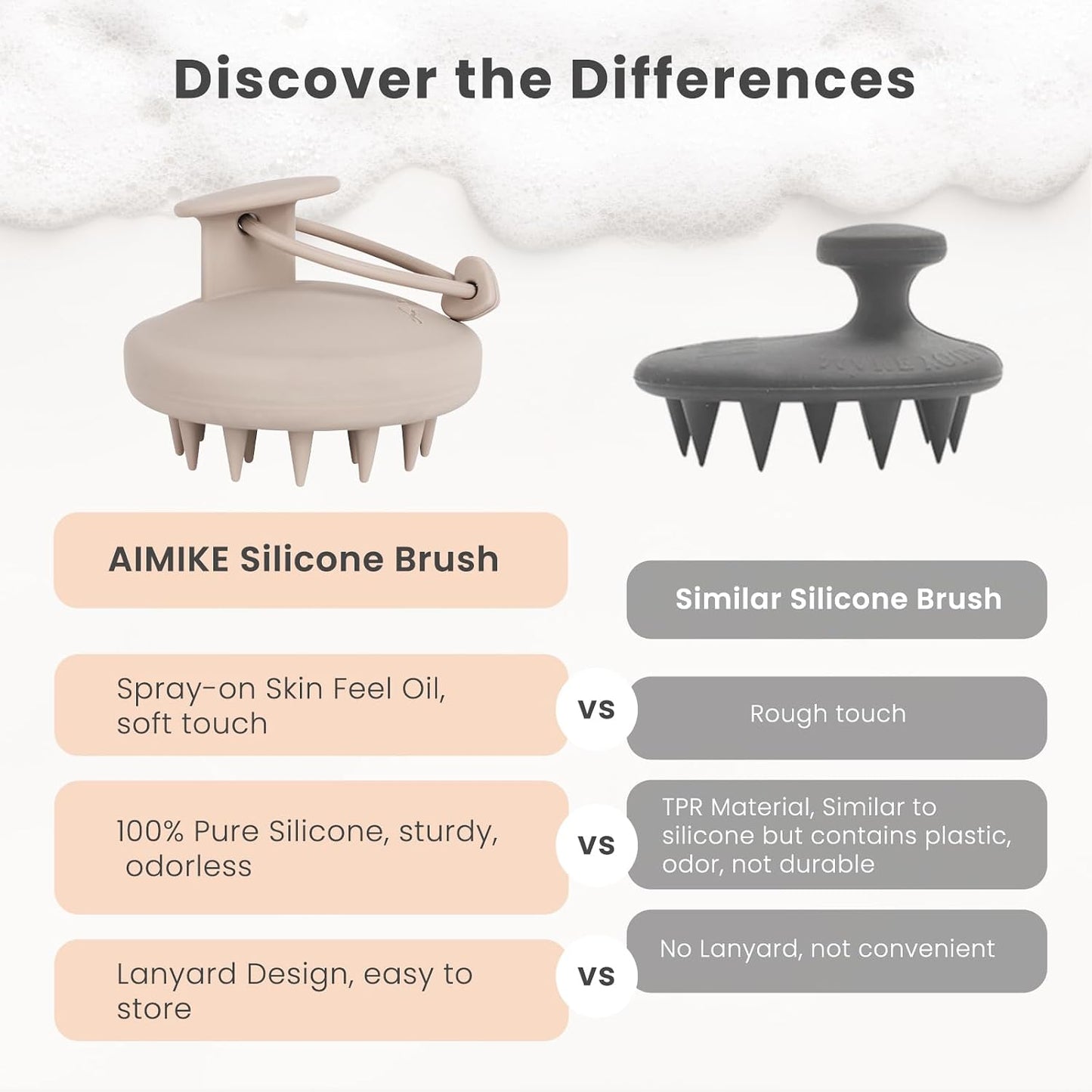 AIMIKE Scalp Massager Shampoo Brush, Soft Silicone Scalp Scrubber, Scalp Brush/Exfoliator for Washing Hair Dandruff, Scalp Massager Hair Growth Stimulator, Wet Dry Scalp Hair Scrubber - Oatmeal