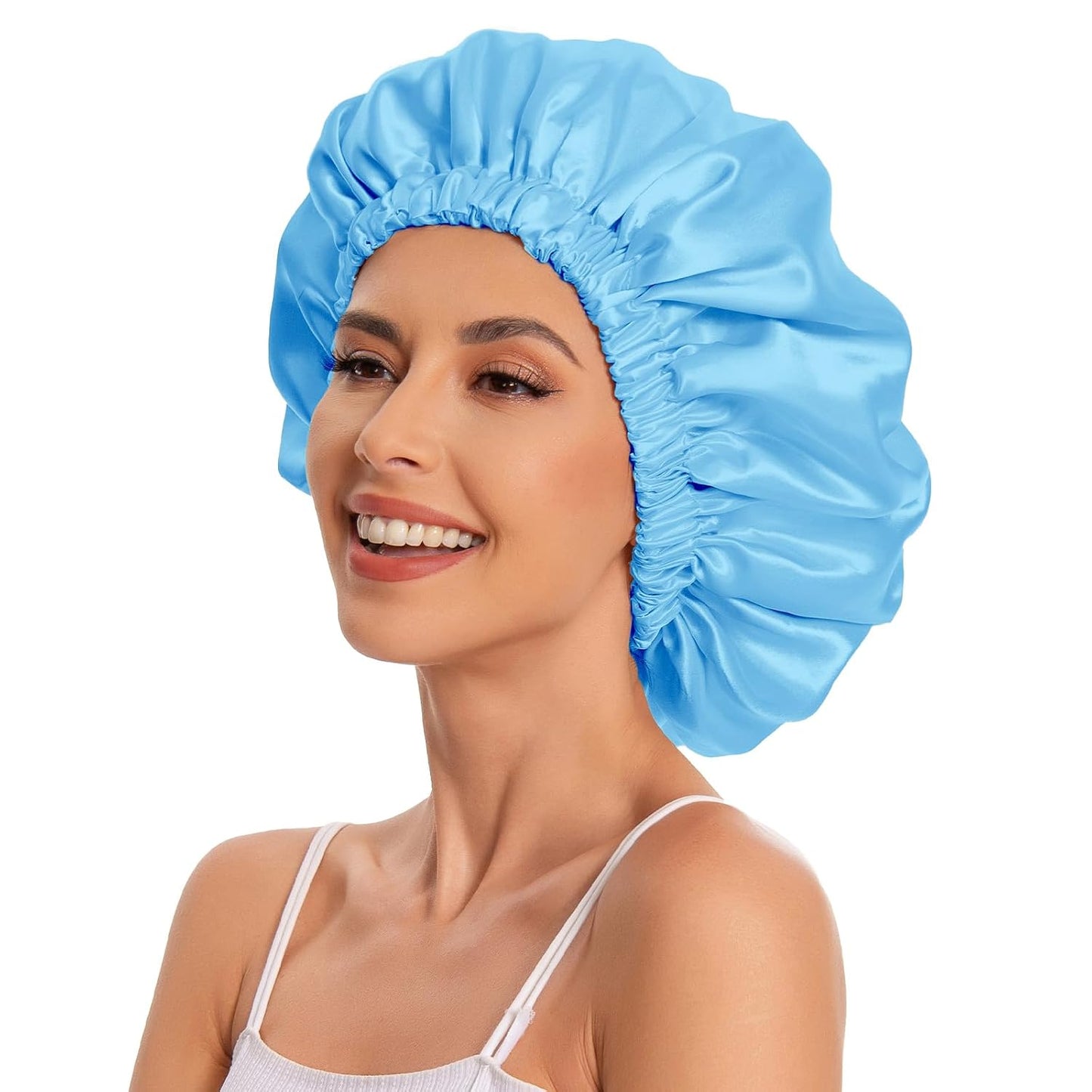 Satin Bonnet Silk Bonnet Hair Bonnet for Sleeping-Slouchy Beanie Hat Satin Sleep Cap for Women's Natural & Curly Hair(Blue Zircon)