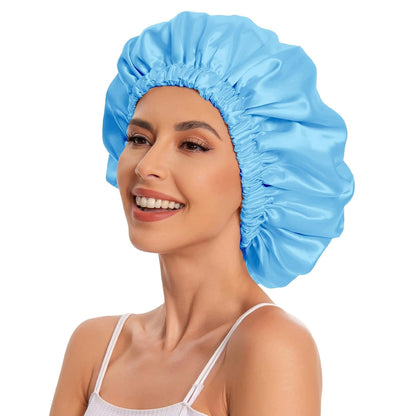Satin Bonnet Silk Bonnet Hair Bonnet for Sleeping-Slouchy Beanie Hat Satin Sleep Cap for Women's Natural & Curly Hair(Blue Zircon)