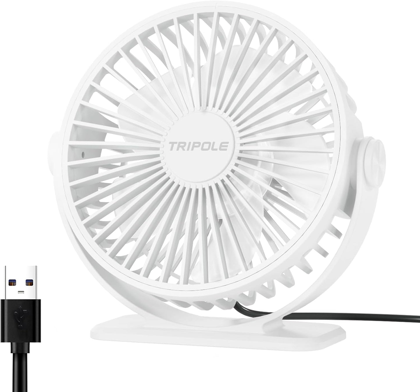 TriPole Desk Fan USB Powered Small Portable Fan, 3 Speeds Adjustable Strong Breeze Mini Personal Fans, 360° Rotation Quiet Plug In USB Fans for Desktop Bedroom Office Table Travel, Black, 4.9ft Cable