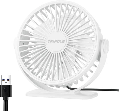 TriPole Desk Fan USB Powered Small Portable Fan, 3 Speeds Adjustable Strong Breeze Mini Personal Fans, 360° Rotation Quiet Plug In USB Fans for Desktop Bedroom Office Table Travel, Black, 4.9ft Cable
