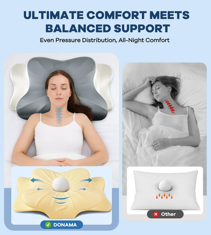 DONAMA Cervical Pillow for Neck and Shoulder,Contour Memory Foam Pillow,Ergonomic Neck Support Pillow for Side Back Stomach Sleepers with Pillowcase