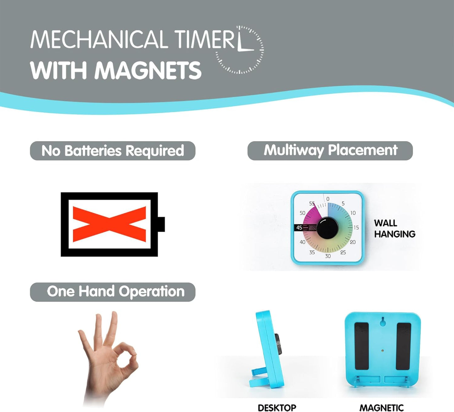 Visual Timer 7.5 inch; 60 Minute 1 Hour Countdown Timer for Kids Classroom Teaching Tool Home Office Meeting, Mechanical Countdown Clock for Exam Time Management Magnetic, Navy Blue with Colorful Disc