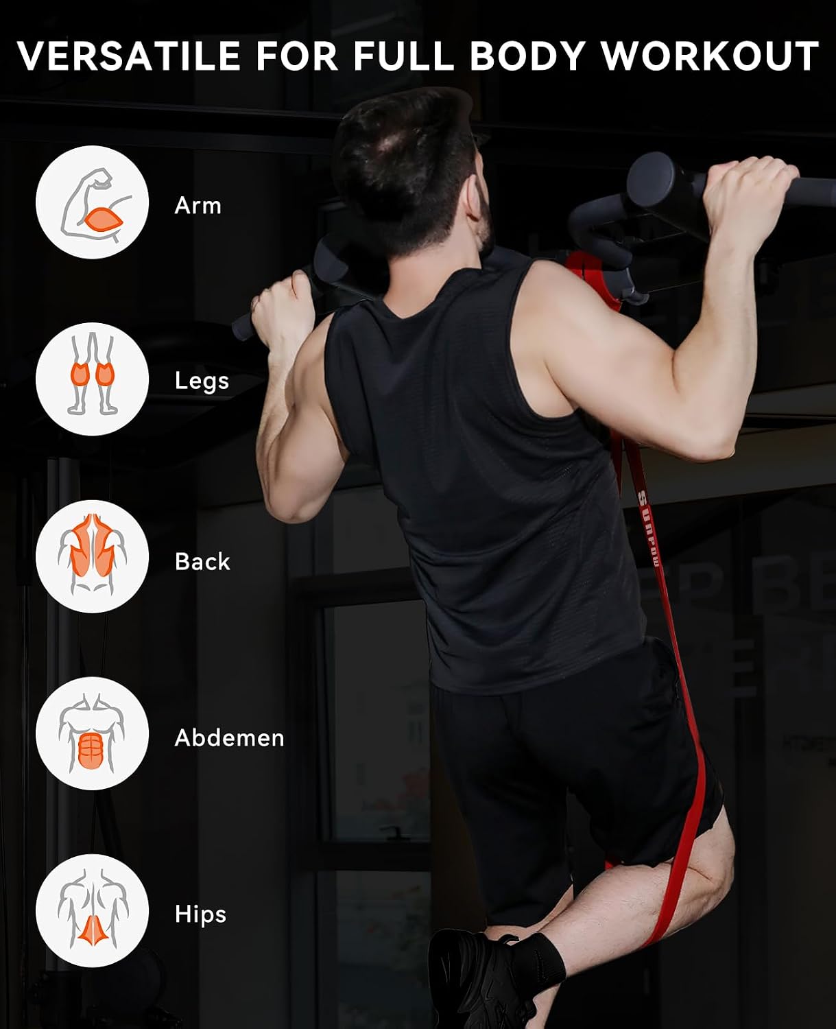 SUNPOW Pull Up Assistance Bands, Set of 5 Heavy Duty Resistance Bands for Men & Women, Natural Latex Exercise Bands for Pull-Up Progression, Home Workout, Strength Training, Mobility & Stretching
