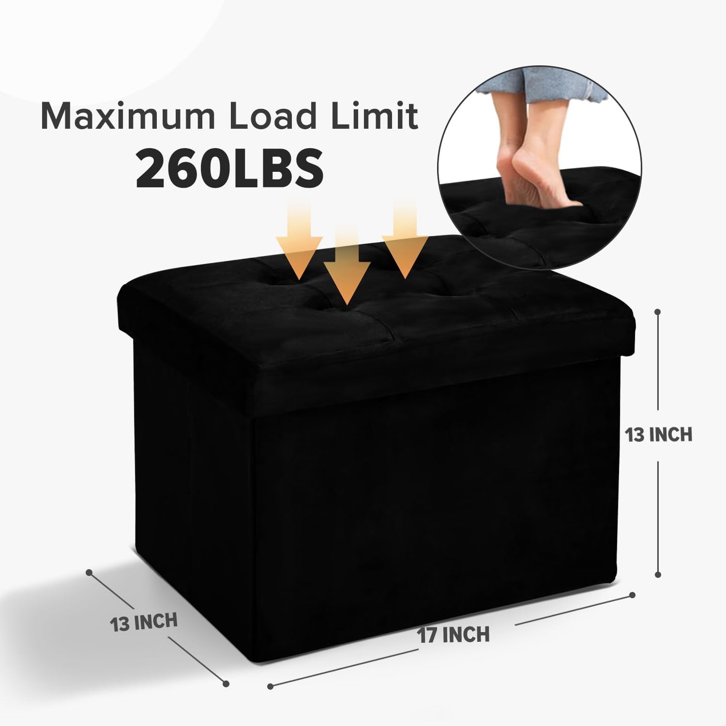LINMAGCO Ottoman with Storage Small Foot Rest Stool Under Desk Stool Short Folding Footrest for Living Room Bedroom Home Office Dorm Dark Gray 16X12X12IN